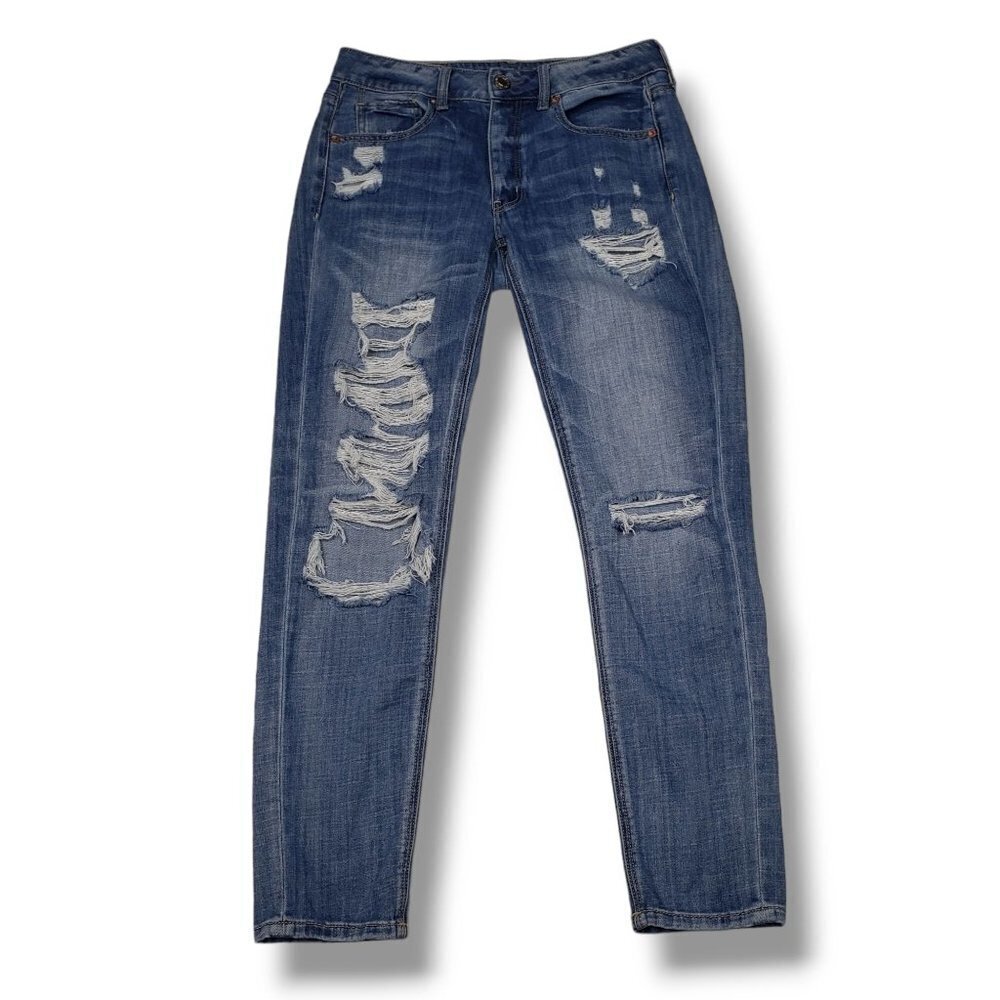 American Eagle Tomgirl Jeans Womens 2 Distressed Ripped Button Fly